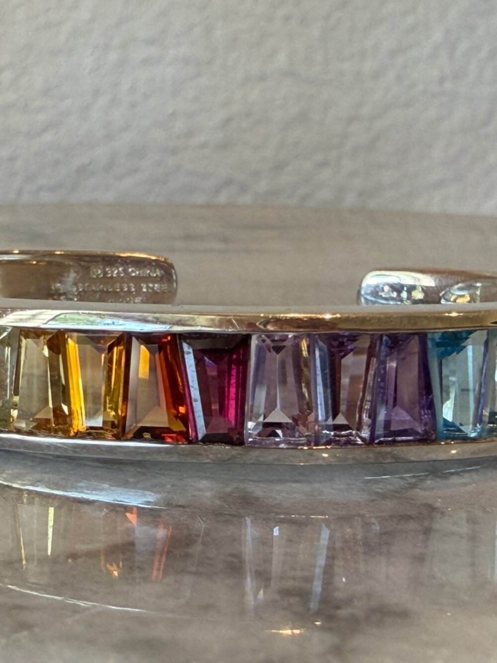 Rainbow Colors Sterling 10.00 ct tw Fancy Baguette Multi-gemstone Cuff Bracelet - Picture 10 of 17